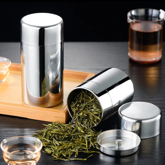 Stainless Steel Tea Can Loose Leaf Tea Tins  Small Travel Portable Container Coffee Sugar  Box Containers Kitchen Canisters