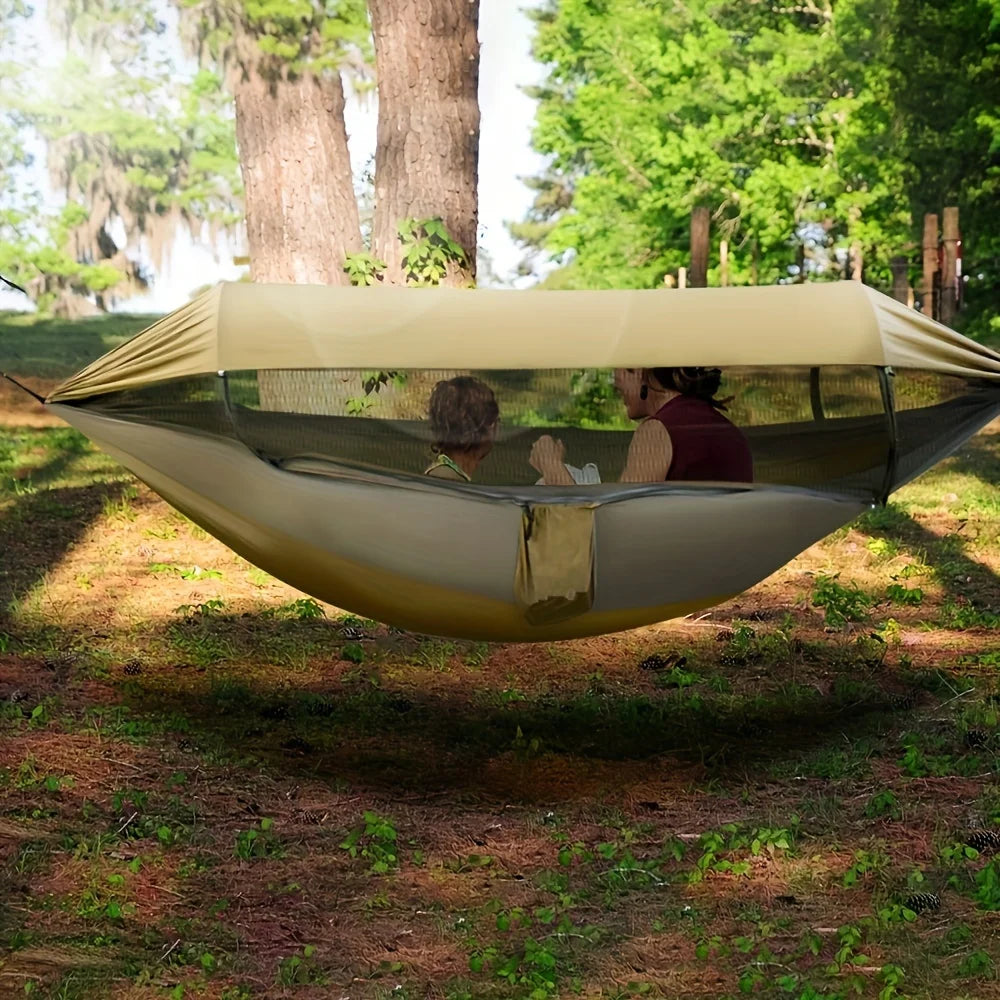 New Automatic Quick Open Mosquito Net Hammock with Sun Canopy Nylon Material Single Double Camping Bed for Hiking Travel Picnic