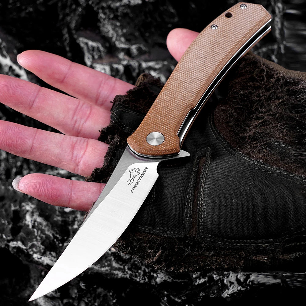FREETIGER 2025 New Pocket Knife D2 Blade Micarta Folding Knife for Outdoor Camping Tactical Hunting Survival Knives EDC Tools
