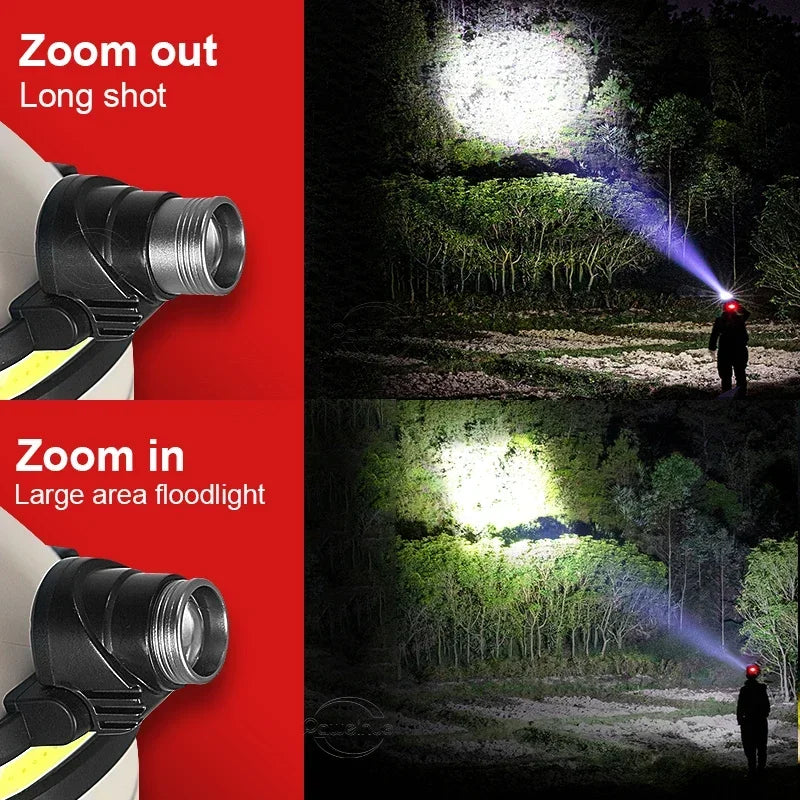 Powerful LED Headlamp 7 Modes XPE+COB Sensor Head Torch