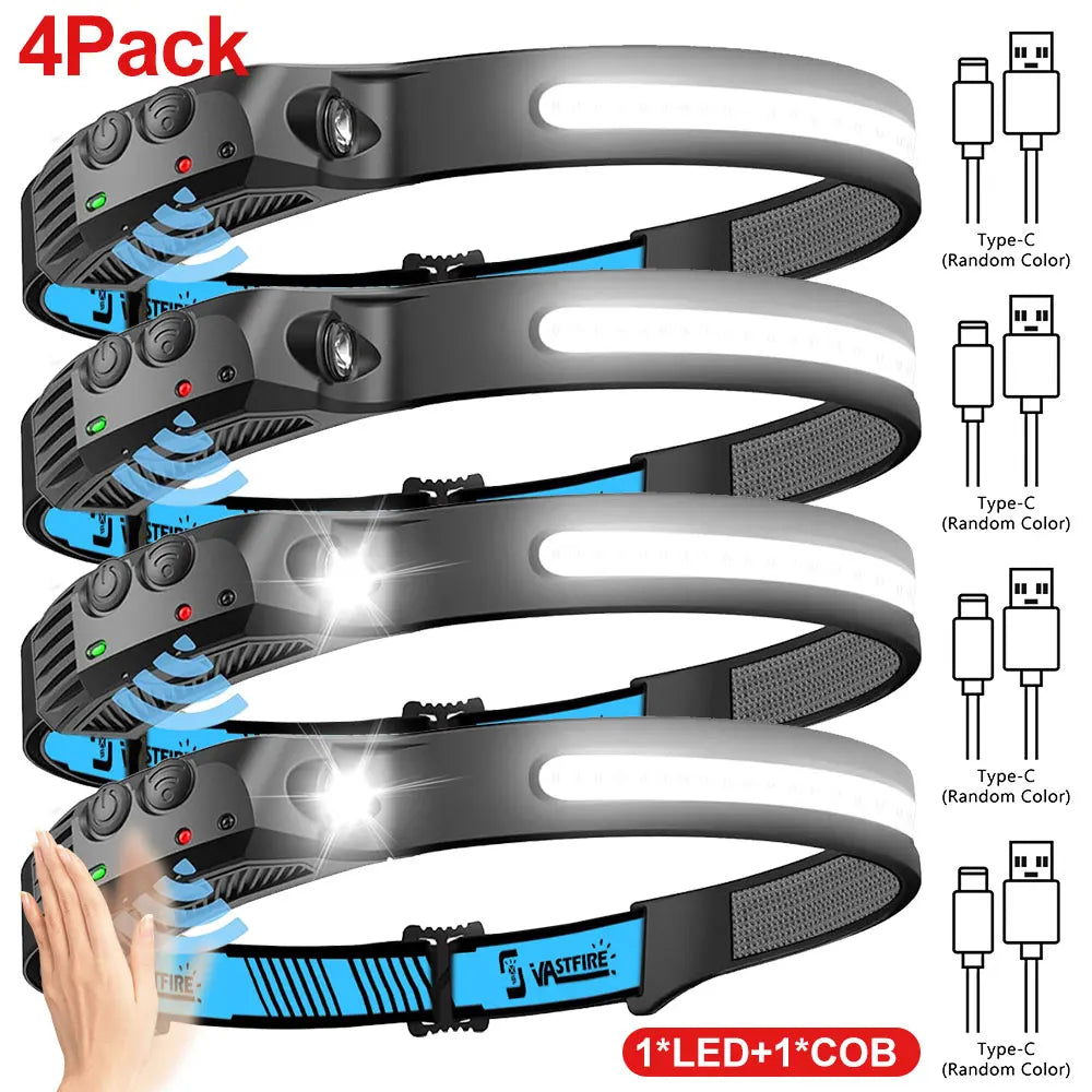 Induction Headlamp COB+LED Headlamp Built in Battery USB Rechargeable Outdoor Waterproof Camping Fishing Work Lantern ﻿
