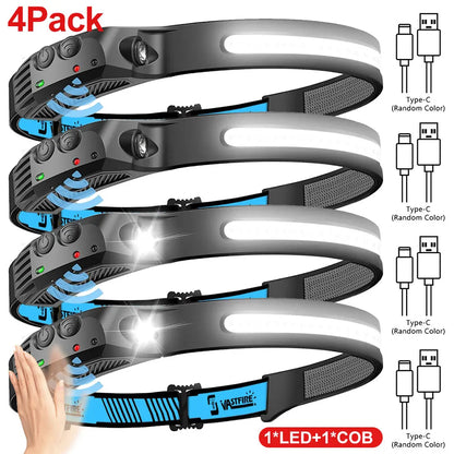 Induction Headlamp COB+LED Headlamp Built in Battery USB Rechargeable Outdoor Waterproof Camping Fishing Work Lantern ﻿