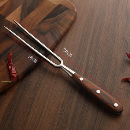 Stainless Steel Barbecue Fork With Wooden Handle Beef Portable Outdoor Bbq Camping Cooking Grill Tools Accessories