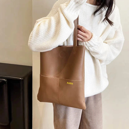 Luxury Design Genuine Leather Custom Initials Tote Bag Cowhide Daily Fashion Woman Shoulder Bag Large Capacity Business Handbag