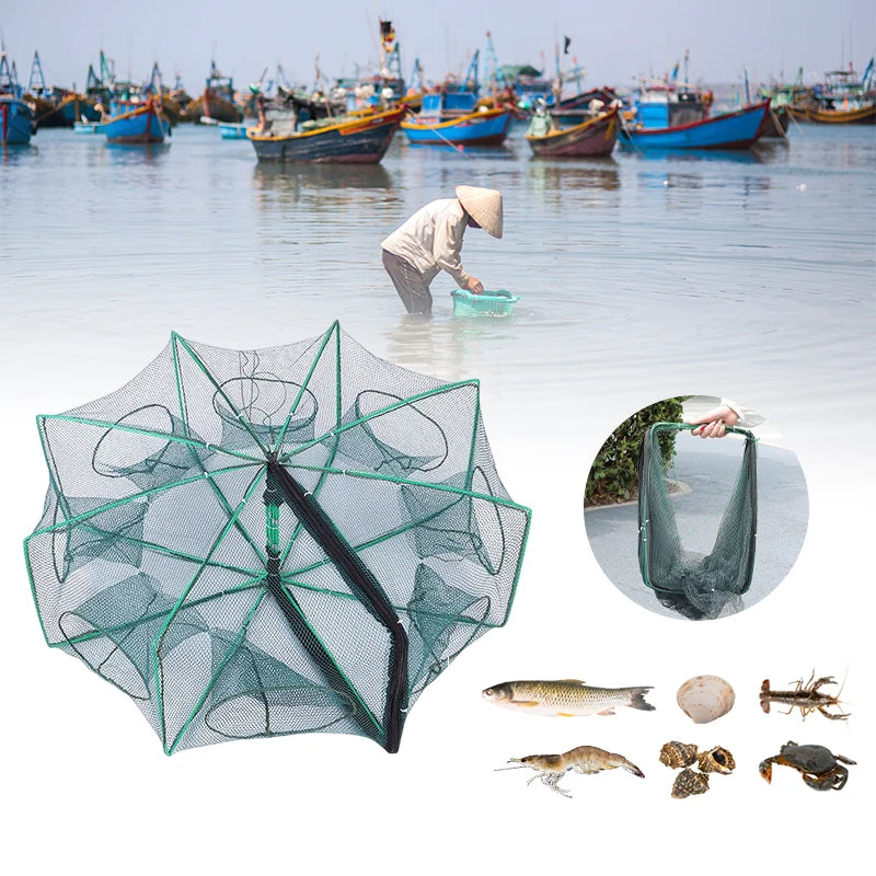 Mesh for Fishing Crayfish Net Fish Trap Foldable Crayfish Catcher Casting Network Crab Trap Catchers Cage Fishing Accessories
