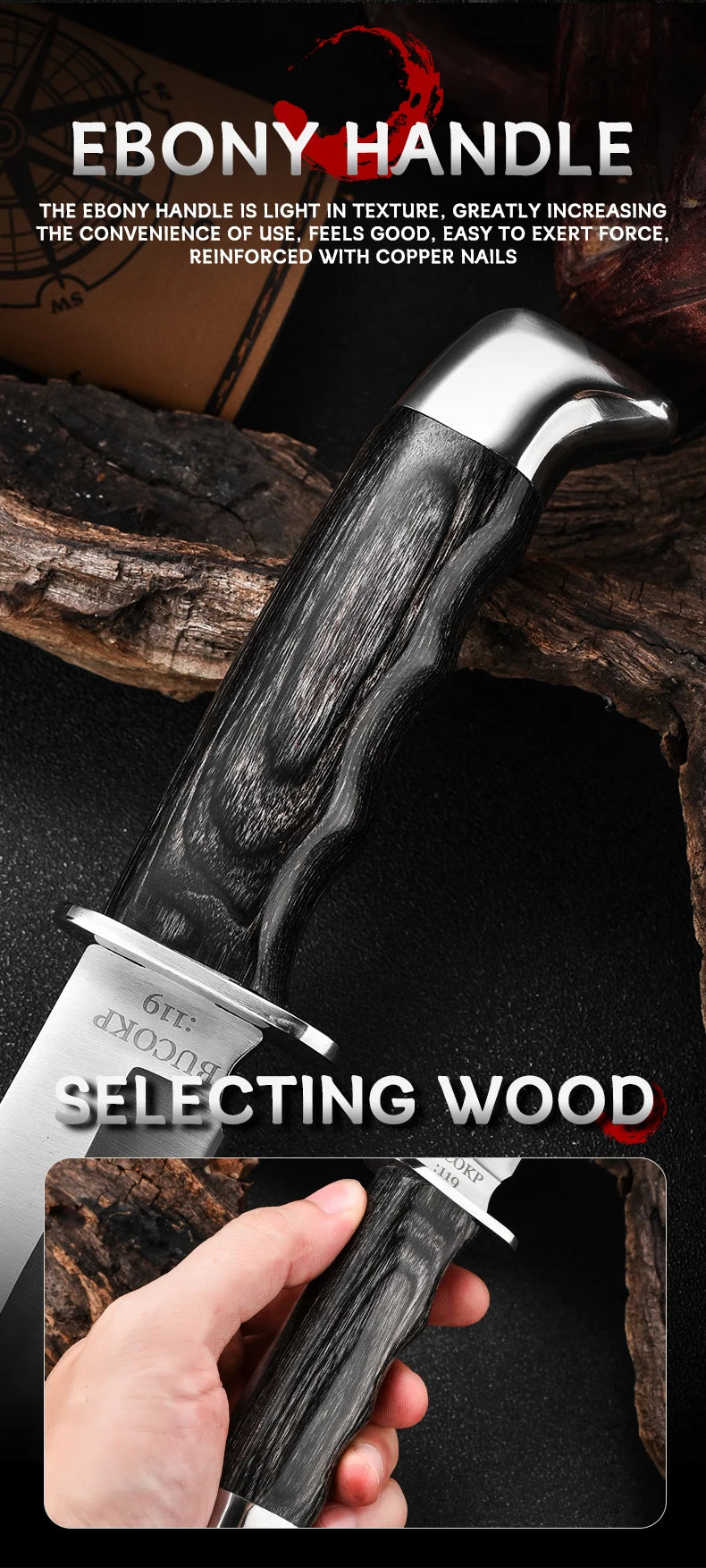 1Pc Ultra-Durable Stainless Steel Knife with Ergonomic Wooden Handle, Includes Portable Black Sheath - Perfect for Camping