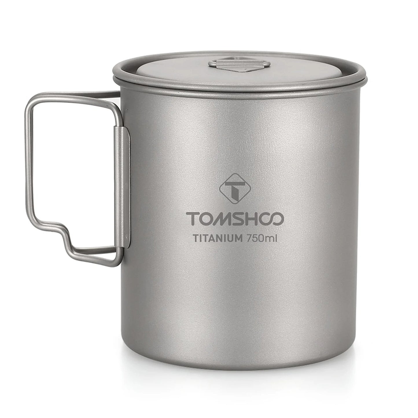 Tomshoo Ultralight 750ml Titanium Pot Portable Titanium Water Mug Cup w/ Lid Foldable Handle Outdoor Camping Picnic Supplies
