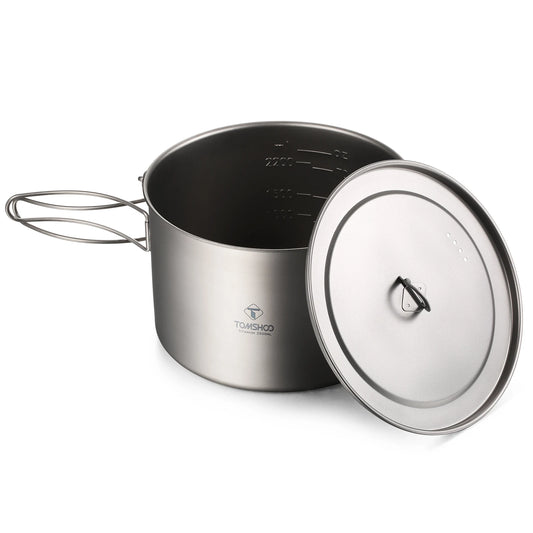 TOMSHOO Camping Cookware Titanium Pot 0.75L/0.9L/1.1L/1.6L/2L/2.8L Ultralight Hanging Pot w Lid Foldable Handle Outdoor Cooking