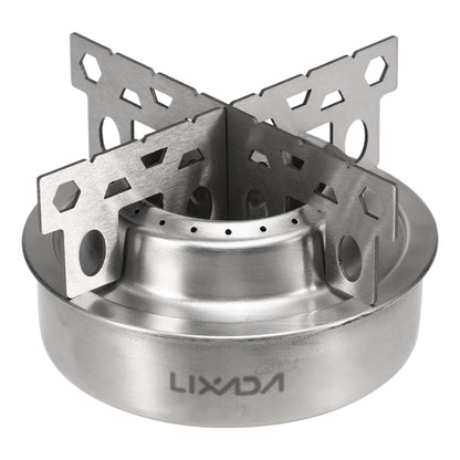 Lixada Outdoor Mini Alcohol Stove Titanium/Stainless Steel Camping Furnace with Cross Stand Stove Rack Picnic Pocket Stove