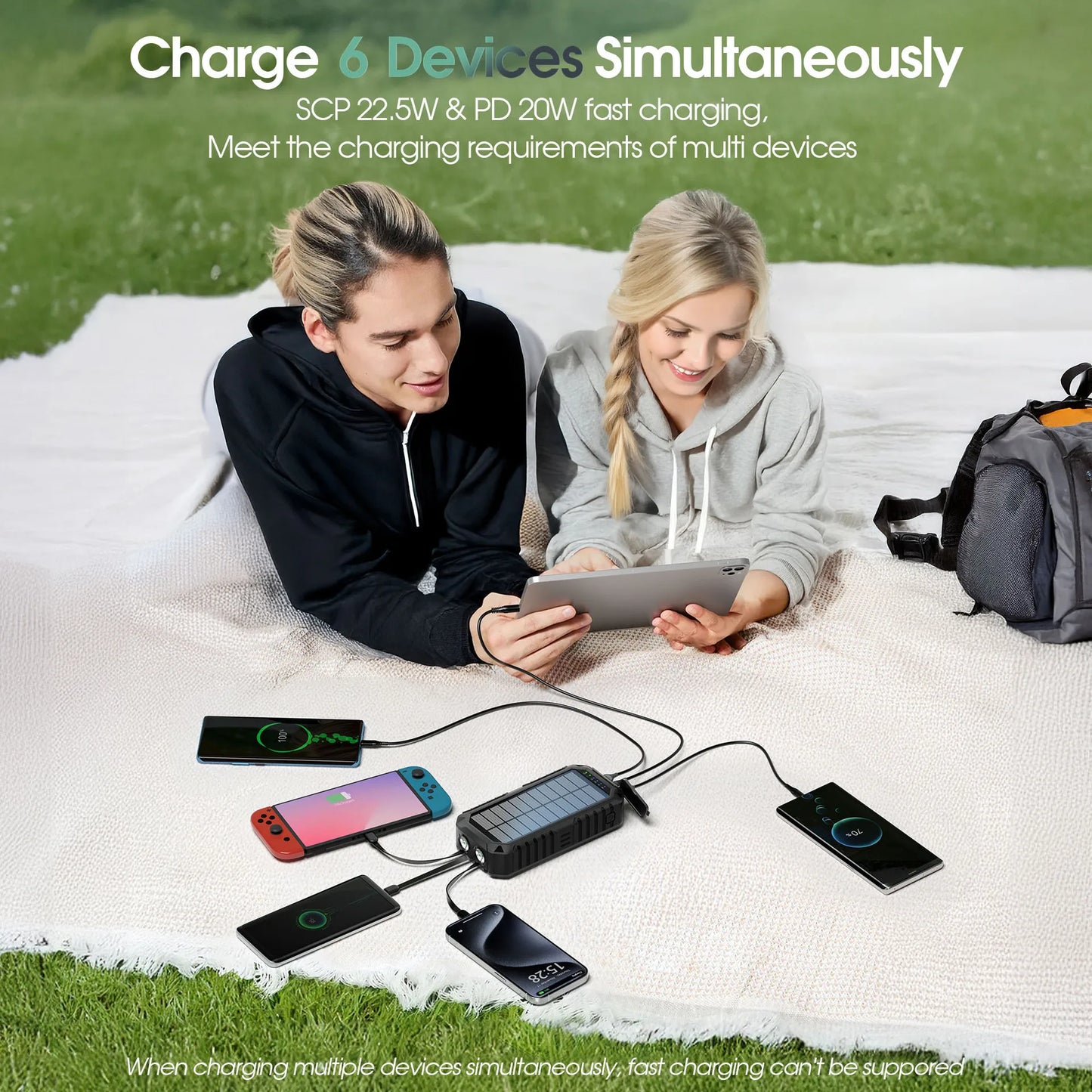 Hand Crank Solar Power Bank 20000mAh Waterproof Portable 22.5W Fast Charger Powerbank for iPhone Samsung Xiaomi External Battery