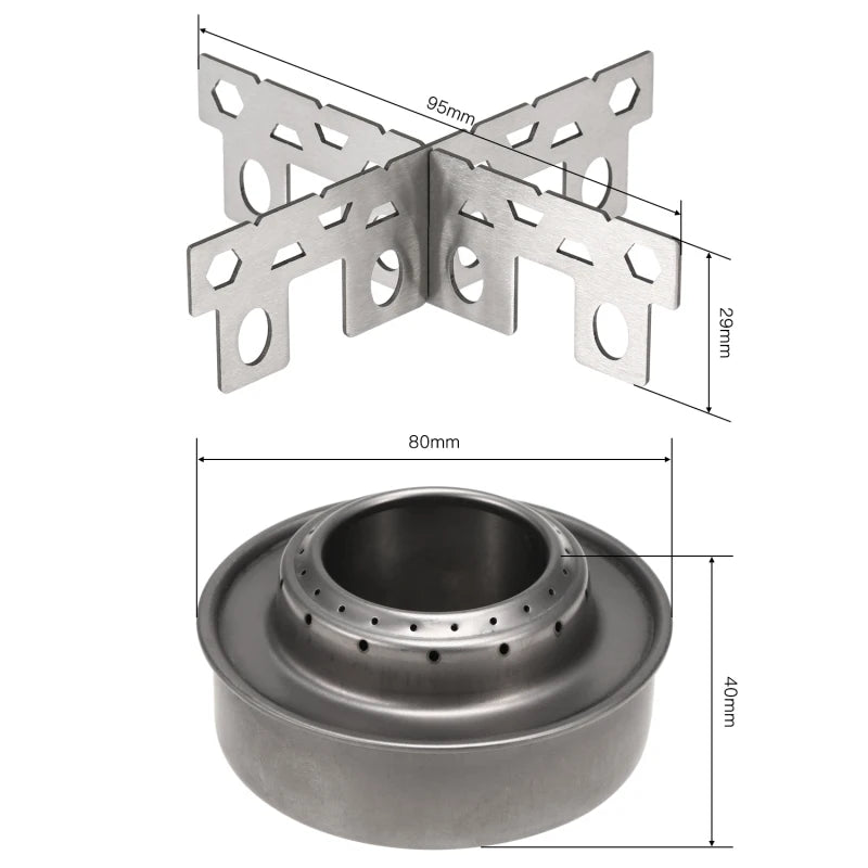 Lixada Outdoor Mini Alcohol Stove Titanium/Stainless Steel Camping Furnace with Cross Stand Stove Rack Picnic Pocket Stove