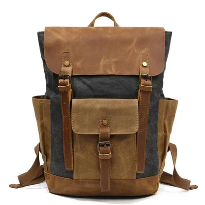 MUCHUAN Oil Wax Canvas Cow Leather Backpacks Unisex Waterproof Rucksacks 15" Laptops Daypacks Large Capacity Vintage Mochilas