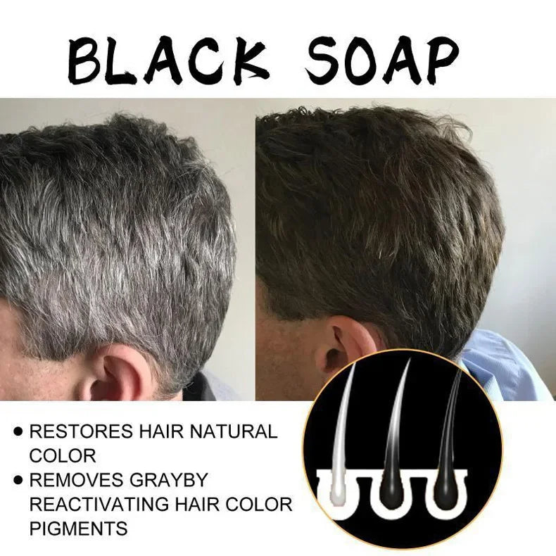 50g Black Hair Soap Hair Darkening Soap Shampoo Bar Fast Effective Repair Gray White Color Dye Hair Body Natural Org