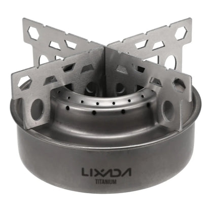 Lixada Outdoor Mini Alcohol Stove Titanium/Stainless Steel Camping Furnace with Cross Stand Stove Rack Picnic Pocket Stove