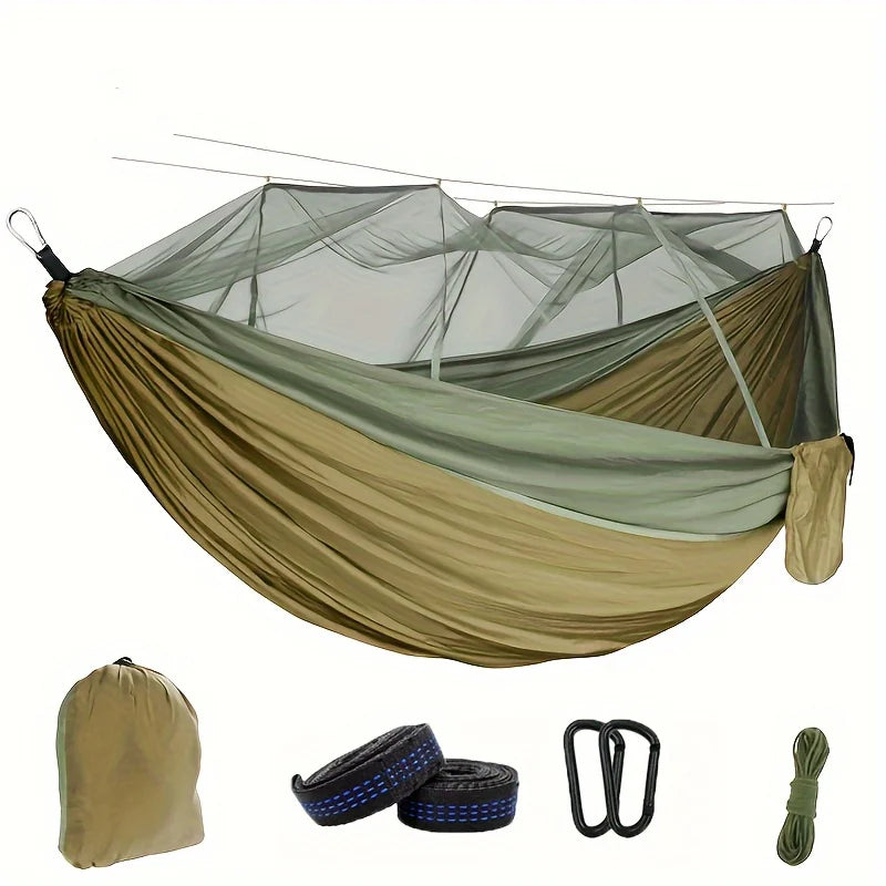 New Automatic Quick Open Mosquito Net Hammock with Sun Canopy Nylon Material Single Double Camping Bed for Hiking Travel Picnic