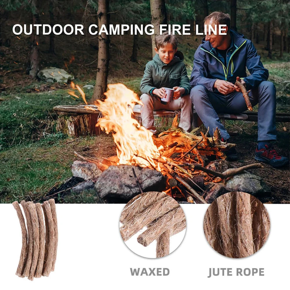 10pcs/set Camping Wax Fire Rope Outdoor Ignition Rope Durable Hemp Rope Camping Fire Emergency Hiking Camping Barbecue Fire Rope