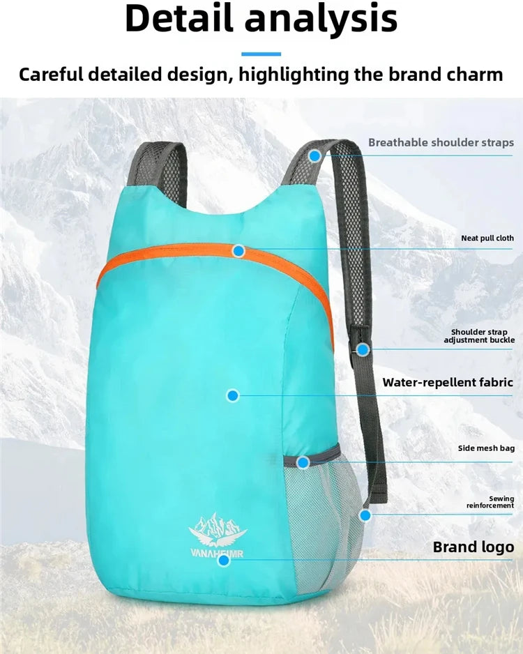 New Foldable Fitness Bag Lightweight Outdoor Cover Waterproof Wide Shoulder Strap Nylon Fabric Multi Color Backpack