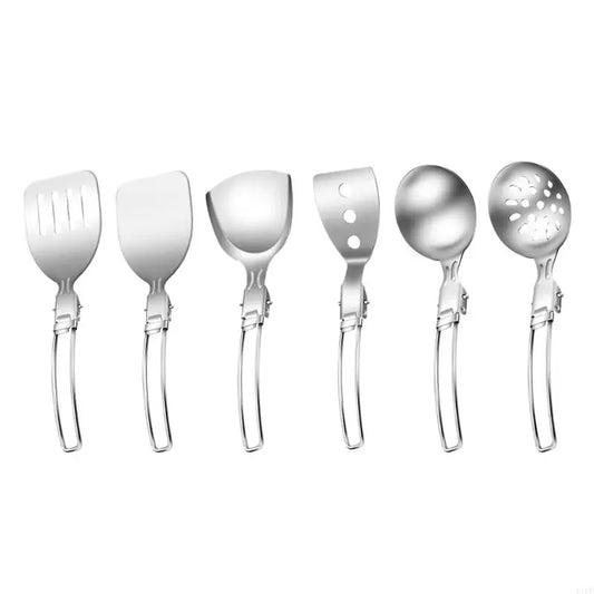 F1FD Stainless Steel Camping Cookware Practical Folding Soup Ladles Strainer Spatula