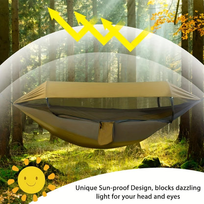 New Automatic Quick Open Mosquito Net Hammock with Sun Canopy Nylon Material Single Double Camping Bed for Hiking Travel Picnic