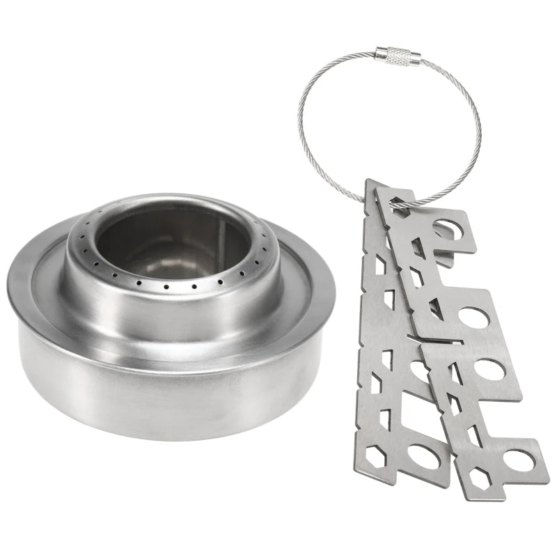 Lixada Outdoor Mini Alcohol Stove Titanium/Stainless Steel Camping Furnace with Cross Stand Stove Rack Picnic Pocket Stove