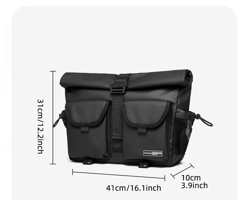 Fashion Casual Men Roll Top Shoulder Messenger Bag Large Size Outdoor Cycling Crossbody Side Bags Male Urban Trend Daypack
