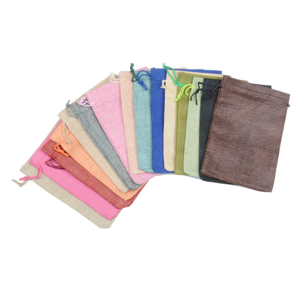 5pcs Multisize Jute Burlap Linen Drawstring Bag Christmas Halloween Gift Bags Wedding Birthday Party Candy Chocolate Packing Bag