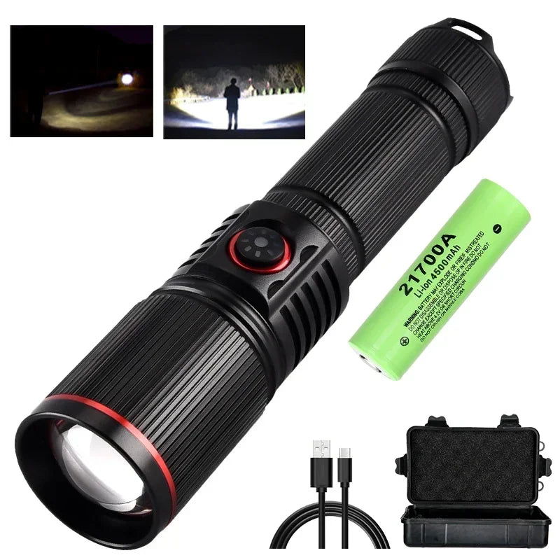 30W  High Bright LED Flashlight High Power Type C Rechargeable Zoom Torch Camping Outdoor Hunting Fishing Walking Lighting Lamp