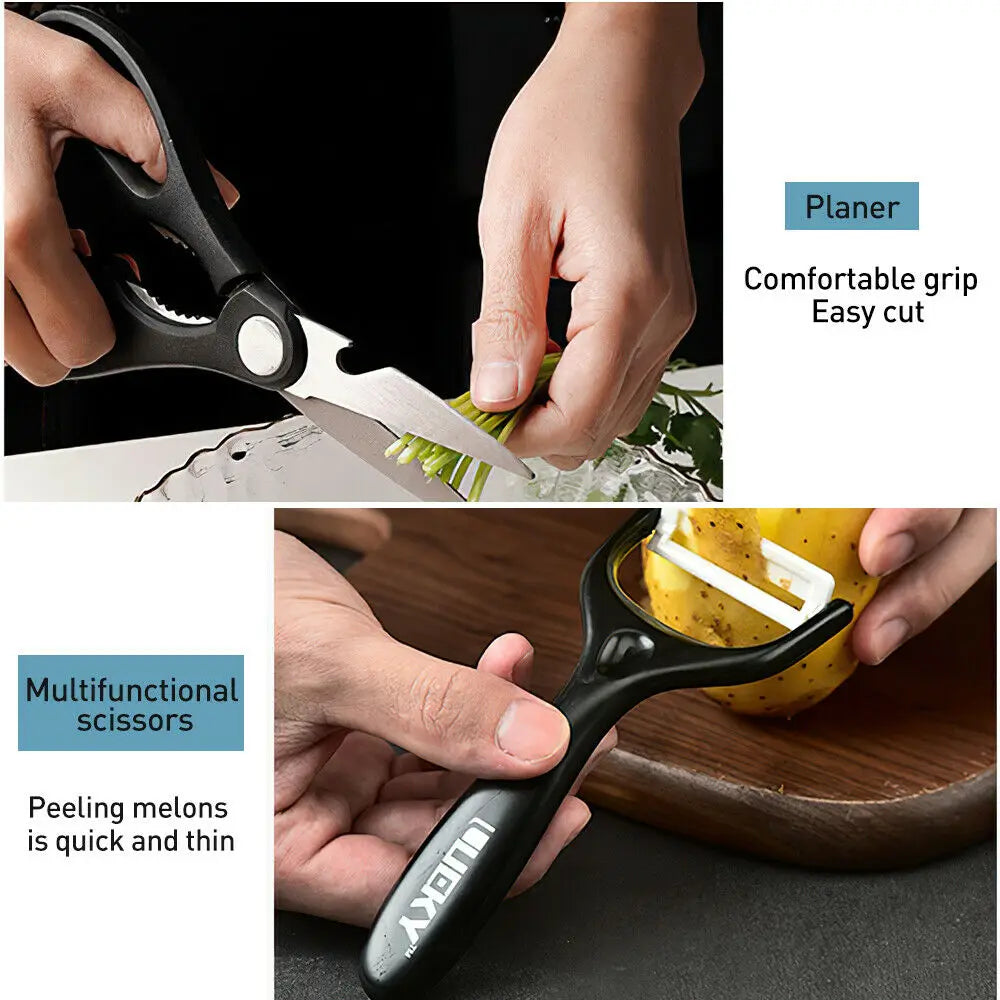 Kitchen Knives Sets Stainless Steel Forged Chef Kitchen Knife Set Scissors Vegetable Peeler Slicer Paring Knife Diamond Pattern