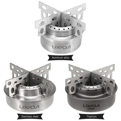 Lixada Outdoor Mini Alcohol Stove Titanium/Stainless Steel Camping Furnace with Cross Stand Stove Rack Picnic Pocket Stove