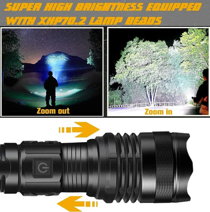 30W  High Bright LED Flashlight High Power Type C Rechargeable Zoom Torch Camping Outdoor Hunting Fishing Walking Lighting Lamp