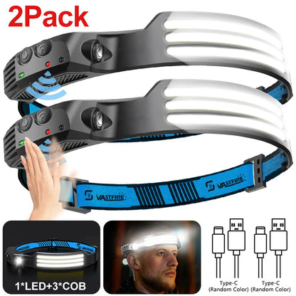 Induction Headlamp COB+LED Headlamp Built in Battery USB Rechargeable Outdoor Waterproof Camping Fishing Work Lantern ﻿