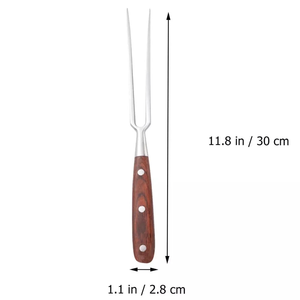 Stainless Steel Barbecue Fork With Wooden Handle Beef Portable Outdoor Bbq Camping Cooking Grill Tools Accessories
