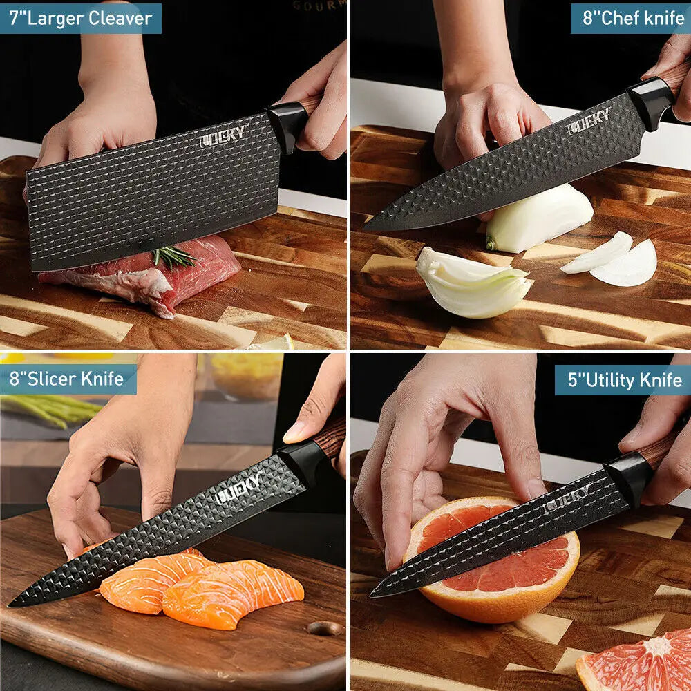 Kitchen Knives Sets Stainless Steel Forged Chef Kitchen Knife Set Scissors Vegetable Peeler Slicer Paring Knife Diamond Pattern