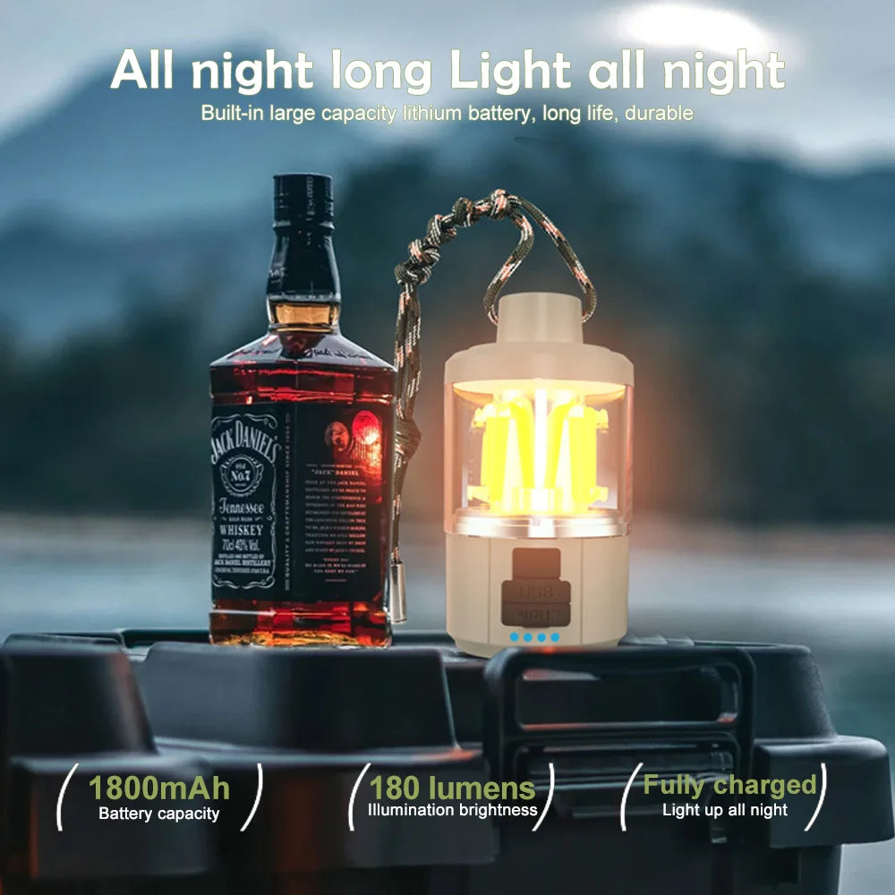 LED Rechargeable Flashlight Camping Lantern 5 Modes Super Bright Portable Hanging Tent Lamp Waterproof Hiking Fishing Outdoor