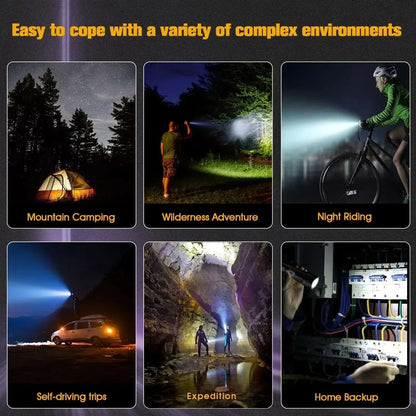 30W  High Bright LED Flashlight High Power Type C Rechargeable Zoom Torch Camping Outdoor Hunting Fishing Walking Lighting Lamp