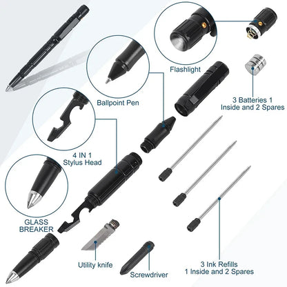 Military Tactical Pen, 6-in-1 Self Defense Pen LED Flash light