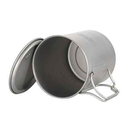 Tomshoo Ultralight 750ml Titanium Pot Portable Titanium Water Mug Cup w/ Lid Foldable Handle Outdoor Camping Picnic Supplies