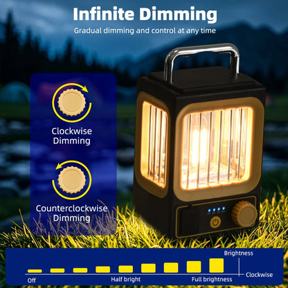 LED Rechargeable Flashlight Camping Lantern 5 Modes Super Bright Portable Hanging Tent Lamp Waterproof Hiking Fishing Outdoor
