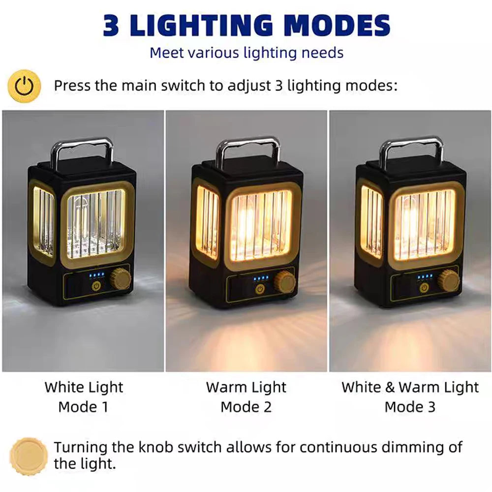 LED Rechargeable Flashlight Camping Lantern 5 Modes Super Bright Portable Hanging Tent Lamp Waterproof Hiking Fishing Outdoor