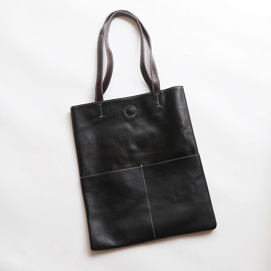 Luxury Design Genuine Leather Custom Initials Tote Bag Cowhide Daily Fashion Woman Shoulder Bag Large Capacity Business Handbag