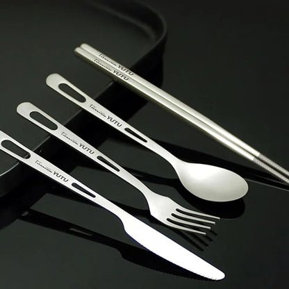 Portable Outdoor Dinnerware Sets Ultralight Travelling Knife Fork Spoon Chopstick Titanium Tableware Flatware Set Camping