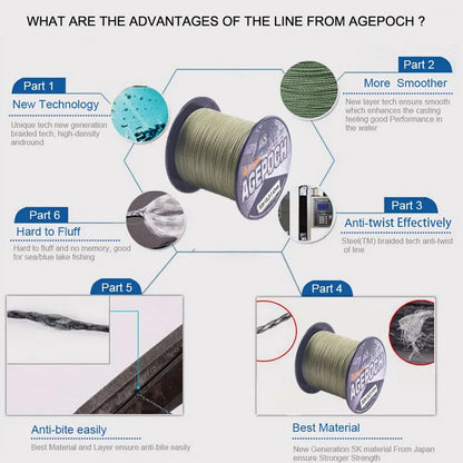 DORISEA agepoch 4 Strands 300M Braided Fishing Line Multifilament PE Fishing Wire