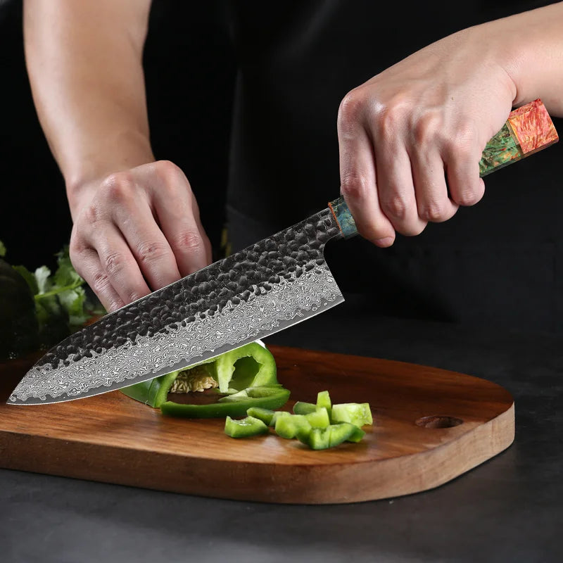 Damascus Steel Japanese Kitchen Knife, PRO Chef Knife, Handmade
