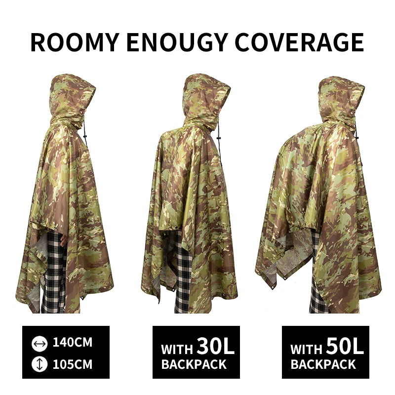 Multifunctional Raincoat Waterproof Poncho Camouflage Cover For Camping Hunting Clothes Shelter Tent Emergency Raincoat