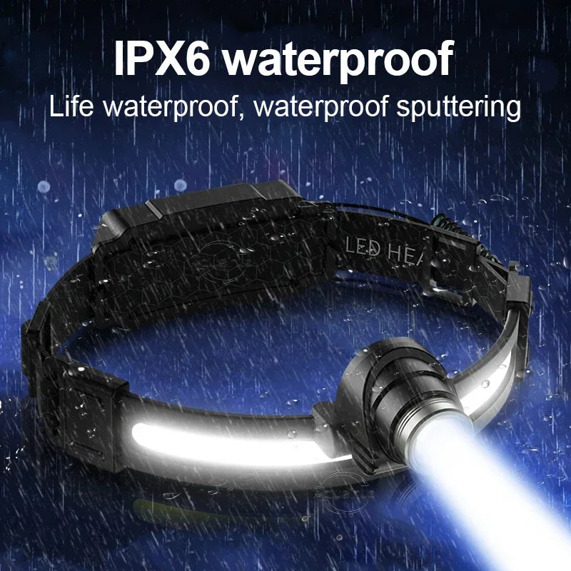 Powerful LED Headlamp 7 Modes XPE+COB Sensor Head Torch