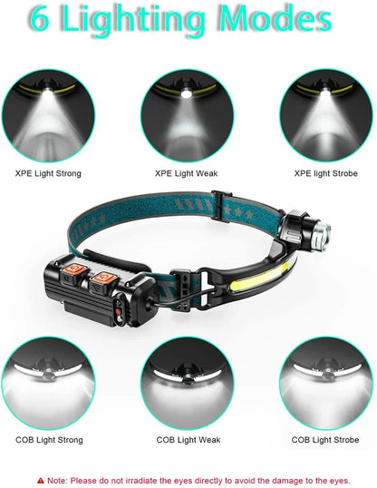 Induction Headlamp XPG+COB LED Head Lamp with Built-in Battery