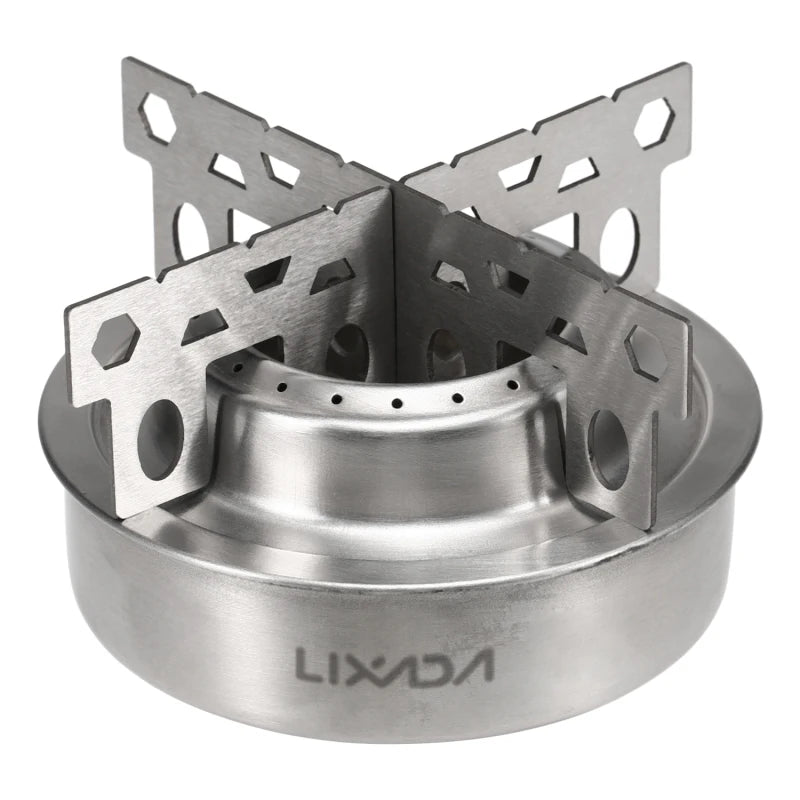 Lixada Outdoor Mini Alcohol Stove Titanium/Stainless Steel Camping Furnace with Cross Stand Stove Rack Picnic Pocket Stove