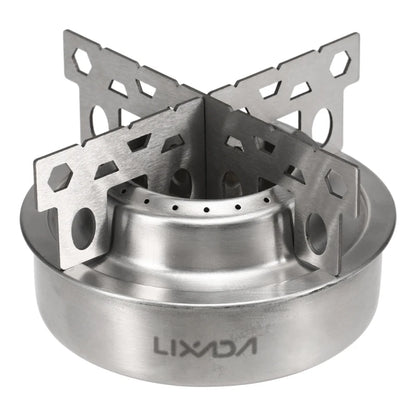 Lixada Outdoor Mini Alcohol Stove Titanium/Stainless Steel Camping Furnace with Cross Stand Stove Rack Picnic Pocket Stove