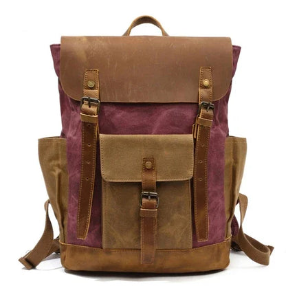 MUCHUAN Oil Wax Canvas Cow Leather Backpacks Unisex Waterproof Rucksacks 15" Laptops Daypacks Large Capacity Vintage Mochilas