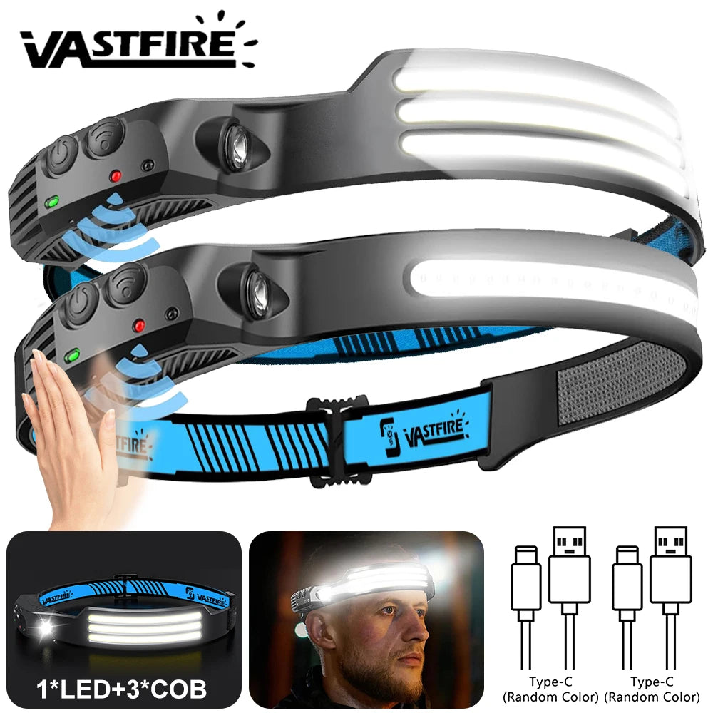 Induction Headlamp COB+LED Headlamp Built in Battery USB Rechargeable Outdoor Waterproof Camping Fishing Work Lantern ﻿